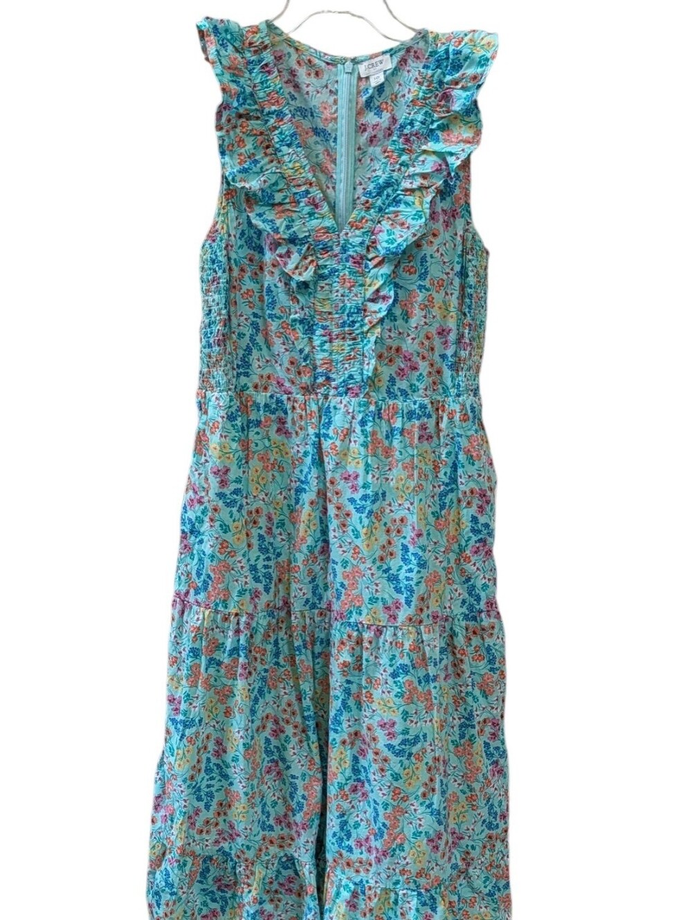J Crew Factory Fresh Spearmint Multicolor Floral V-neck Smocked Mini Dress Sz 10